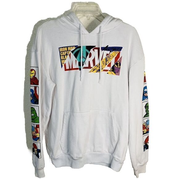 Marvel Characters White Pullover Fleece‎ Hoodie Sweatshirt Size L - Picture 1 of 11
